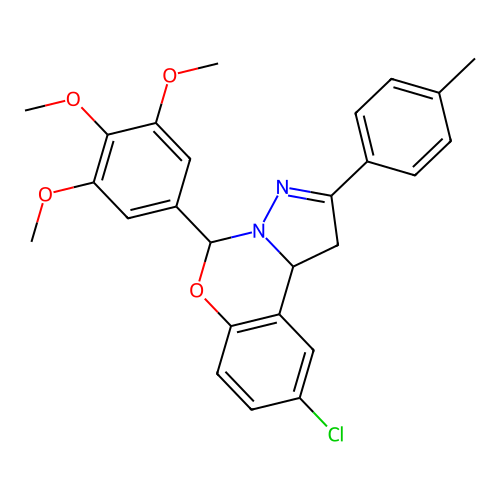 9-chloro-2-(4-methylphenyl)-5-(3,4,5-trimethoxyphenyl)-1,10b-dihydropyrazolo[1,5-c][1,3]benzoxazine structure