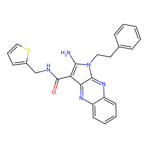 2-amino-1-phenethyl-N-(thiophen-2-ylmethyl)-1H-pyrrolo[2,3-b]quinoxaline-3-carboxamide structure