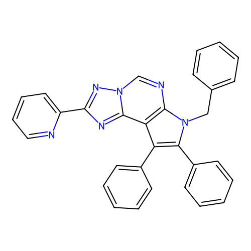 7-benzyl-8,9-diphenyl-2-(pyridin-2-yl)-7H-pyrrolo[3,2-e][1,2,4]triazolo[1,5-c]pyrimidine structure