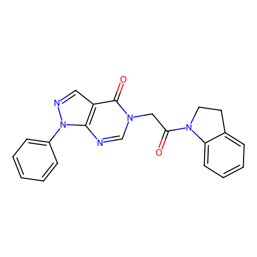 5-(2-(indolin-1-yl)-2-oxoethyl)-1-phenyl-1H-pyrazolo[3,4-d]pyrimidin-4(5H)-one structure