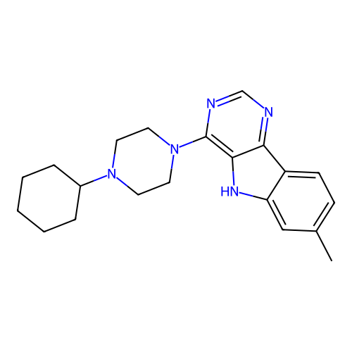 4-(4-cyclohexylpiperazin-1-yl)-7-methyl-5H-pyrimido[5,4-b]indole structure
