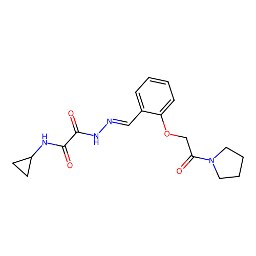 N-cyclopropyl-N'-[(E)-[2-(2-oxo-2-pyrrolidin-1-ylethoxy)phenyl]methylideneamino]oxamide structure