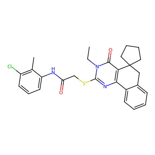 N-(3-chloro-2-methylphenyl)-2-((3-ethyl-4-oxo-4,6-dihydro-3H-spiro[benzo[h]quinazoline-5,1'-cyclopentan]-2-yl)thio)acetamide structure