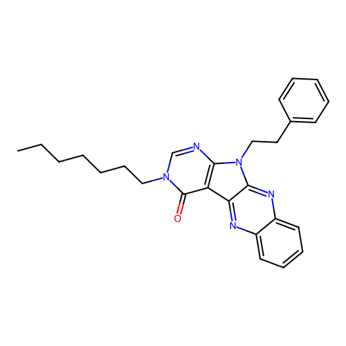 3-heptyl-11-phenethyl-3H-pyrimido[5',4':4,5]pyrrolo[2,3-b]quinoxalin-4(11H)-one structure