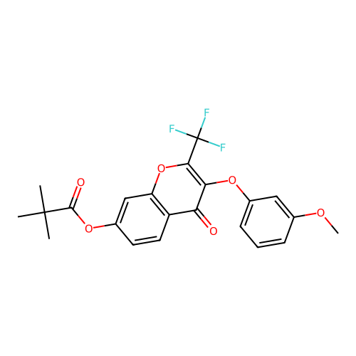 [3-(3-methoxyphenoxy)-4-oxo-2-(trifluoromethyl)chromen-7-yl] 2,2-dimethylpropanoate structure