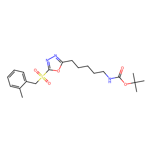 Tert-butyl N-[5-[5-[(2-methylphenyl)methylsulfonyl]-1,3,4-oxadiazol-2-yl]pentyl]carbamate structure