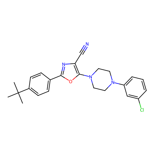 2-(4-tert-butylphenyl)-5-[4-(3-chlorophenyl)piperazin-1-yl]-1,3-oxazole-4-carbonitrile structure