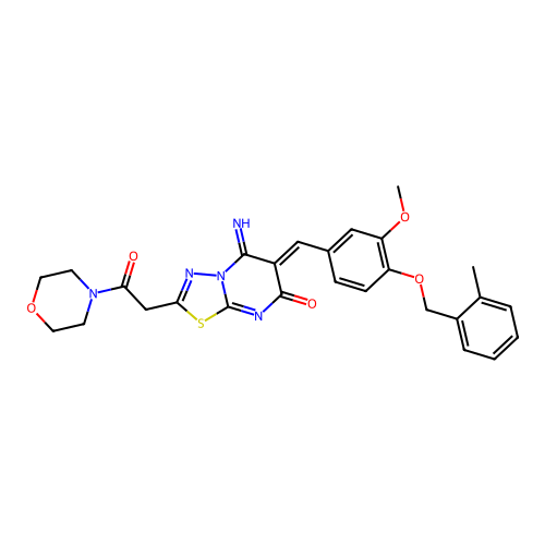 (6Z)-5-imino-6-[[3-methoxy-4-[(2-methylphenyl)methoxy]phenyl]methylidene]-2-(2-morpholin-4-yl-2-oxoethyl)-[1,3,4]thiadiazolo[3,2-a]pyrimidin-7-one structure