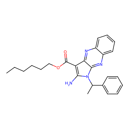 hexyl 2-amino-1-(1-phenylethyl)-1H-pyrrolo[2,3-b]quinoxaline-3-carboxylate structure