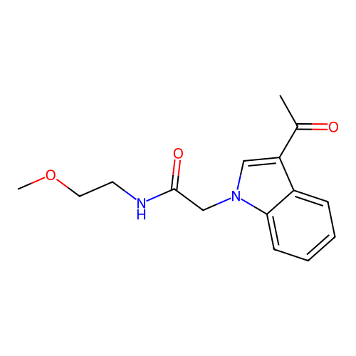 2-(3-acetyl-1H-indol-1-yl)-N-(2-methoxyethyl)acetamide structure