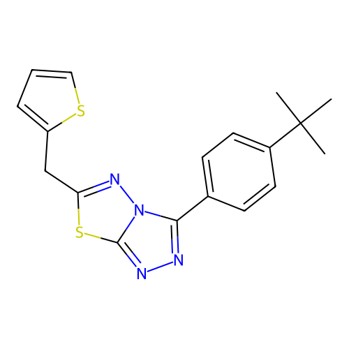 3-(4-tert-butylphenyl)-6-(thiophen-2-ylmethyl)[1,2,4]triazolo[3,4-b][1,3,4]thiadiazole structure