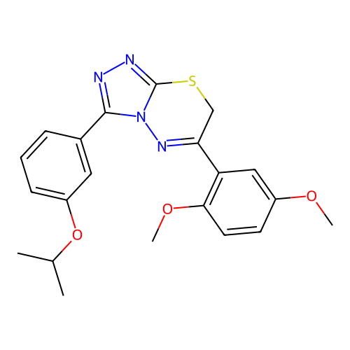 6-(2,5-dimethoxyphenyl)-3-(3-propan-2-yloxyphenyl)-7H-[1,2,4]triazolo[3,4-b][1,3,4]thiadiazine structure