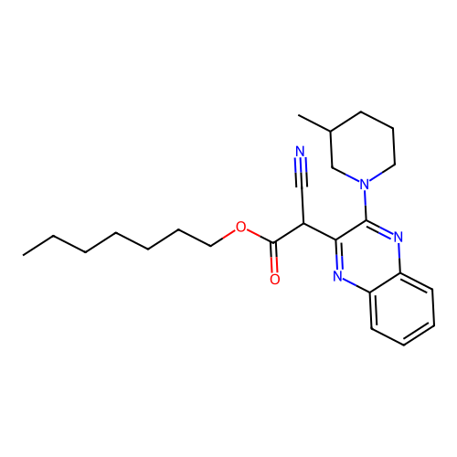Heptyl cyano[3-(3-methylpiperidin-1-yl)quinoxalin-2-yl]acetate structure