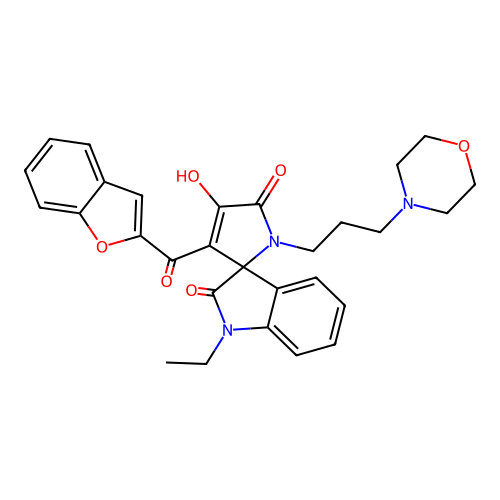 3'-(1-benzofuran-2-ylcarbonyl)-1-ethyl-4'-hydroxy-1'-[3-(morpholin-4-yl)propyl]spiro[indole-3,2'-pyrrole]-2,5'(1H,1'H)-dione structure
