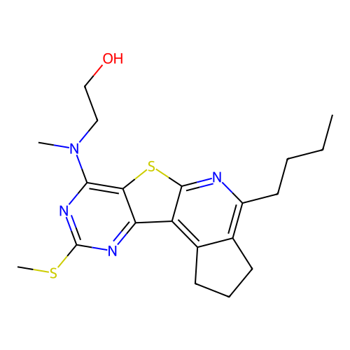 2-((4-butyl-9-(methylthio)-2,3-dihydro-1H-cyclopenta[4',5']pyrido[3',2':4,5]thieno[3,2-d]pyrimidin-7-yl)(methyl)amino)ethanol structure