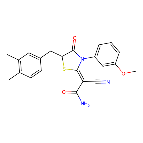 (2Z)-2-cyano-2-[5-(3,4-dimethylbenzyl)-3-(3-methoxyphenyl)-4-oxo-1,3-thiazolidin-2-ylidene]ethanamide structure