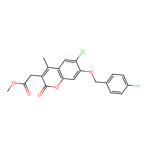 methyl {6-chloro-7-[(4-fluorobenzyl)oxy]-4-methyl-2-oxo-2H-chromen-3-yl}acetate structure