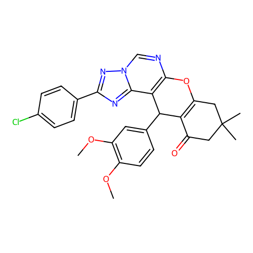 2-(4-chlorophenyl)-12-(3,4-dimethoxyphenyl)-9,9-dimethyl-8,9,10,12-tetrahydro-11H-chromeno[3,2-e][1,2,4]triazolo[1,5-c]pyrimidin-11-one structure