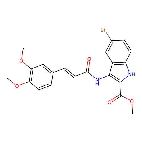 (E)-methyl 5-bromo-3-(3-(3,4-dimethoxyphenyl)acrylamido)-1H-indole-2-carboxylate structure