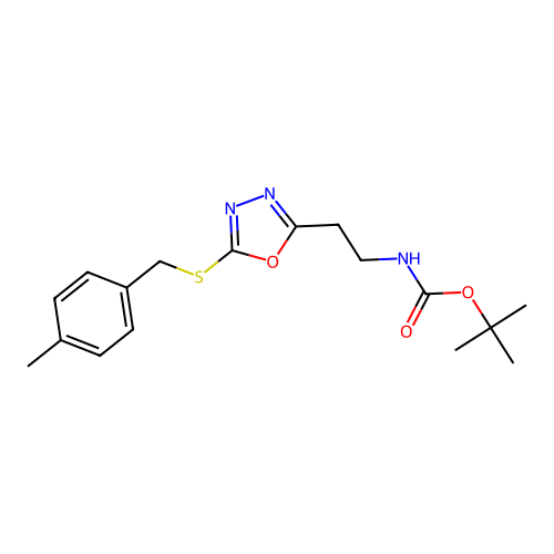 tert-butyl N-[2-[5-[(4-methylphenyl)methylsulfanyl]-1,3,4-oxadiazol-2-yl]ethyl]carbamate structure