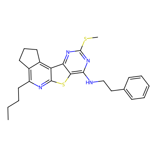 4-butyl-9-(methylsulfanyl)-N-(2-phenylethyl)-2,3-dihydro-1H-cyclopenta[4',5']pyrido[3',2':4,5]thieno[3,2-d]pyrimidin-7-amine structure