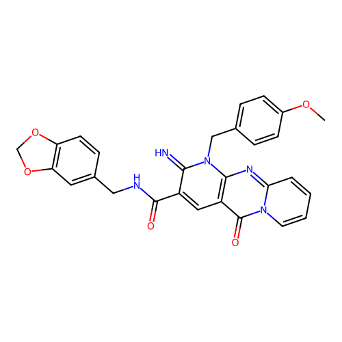 N-(1,3-benzodioxol-5-ylmethyl)-2-imino-1-(4-methoxybenzyl)-5-oxo-1,5-dihydro-2H-dipyrido[1,2-a:2',3'-d]pyrimidine-3-carboxamide structure