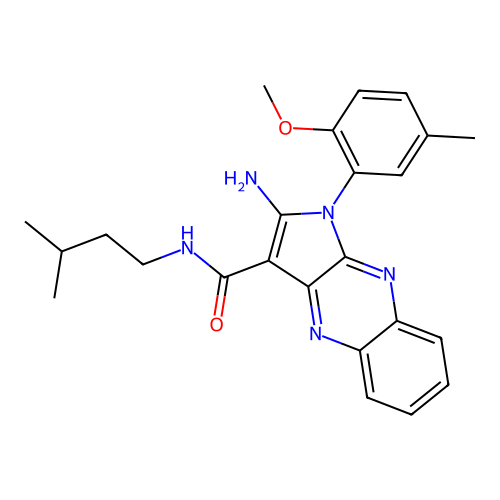 2-amino-1-(2-methoxy-5-methylphenyl)-N-(3-methylbutyl)-1H-pyrrolo[2,3-b]quinoxaline-3-carboxamide structure