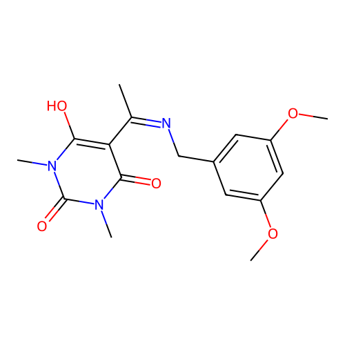 5-[1-(3,5-Dimethoxy-benzylamino)-ethylidene]-1,3-dimethyl-pyrimidine-2,4,6-trione structure