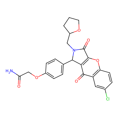 2-{4-[7-chloro-3,9-dioxo-2-(tetrahydrofuran-2-ylmethyl)-1,2,3,9-tetrahydrochromeno[2,3-c]pyrrol-1-yl]phenoxy}acetamide structure