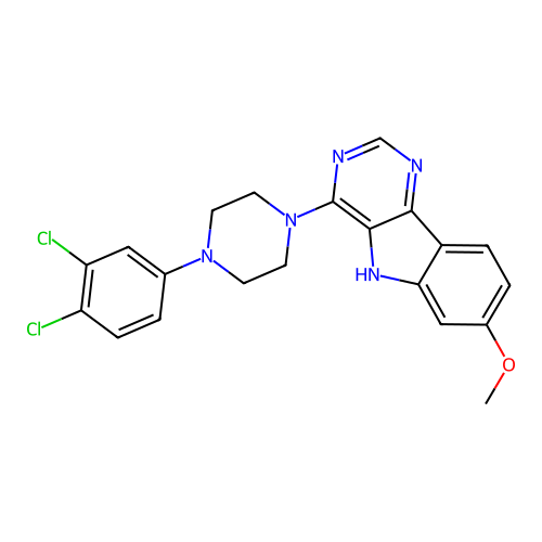 4-[4-(3,4-dichlorophenyl)piperazin-1-yl]-7-methoxy-5H-pyrimido[5,4-b]indole structure