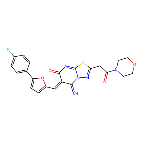 (6Z)-6-[[5-(4-fluorophenyl)furan-2-yl]methylidene]-5-imino-2-(2-morpholin-4-yl-2-oxoethyl)-[1,3,4]thiadiazolo[3,2-a]pyrimidin-7-one structure