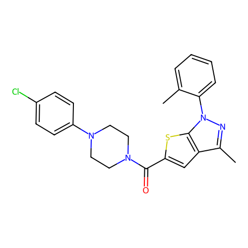 (4-(4-chlorophenyl)piperazin-1-yl)(3-methyl-1-(o-tolyl)-1H-thieno[2,3-c]pyrazol-5-yl)methanone structure