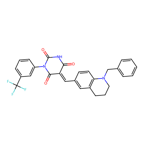(5E)-5-[(1-benzyl-1,2,3,4-tetrahydroquinolin-6-yl)methylidene]-6-hydroxy-3-[3-(trifluoromethyl)phenyl]pyrimidine-2,4(3H,5H)-dione structure
