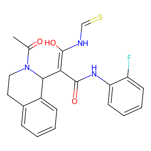 2-(2-acetyl-3,4-dihydro-1H-isoquinolin-1-yl)-N-(2-fluorophenyl)-3-hydroxy-3-(methanethioylamino)prop-2-enamide structure