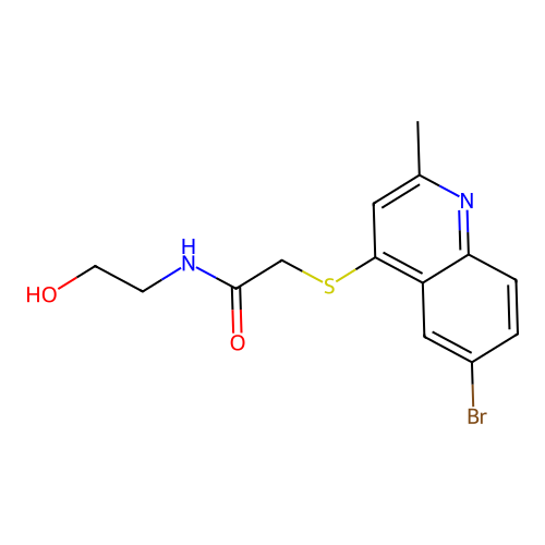 2-[(6-bromo-2-methylquinolin-4-yl)sulfanyl]-N-(2-hydroxyethyl)acetamide structure