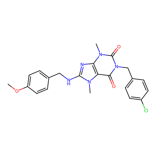 1-(4-chlorobenzyl)-3,7-dimethyl-8-(p-anisylamino)xanthine structure