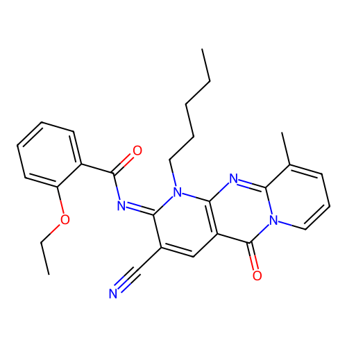 (E)-N-(3-cyano-10-methyl-5-oxo-1-pentyl-1H-dipyrido[1,2-a:2',3'-d]pyrimidin-2(5H)-ylidene)-2-ethoxybenzamide structure
