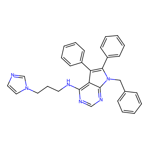 7-benzyl-N-(3-imidazol-1-ylpropyl)-5,6-diphenylpyrrolo[2,3-d]pyrimidin-4-amine structure