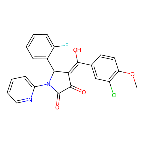(4E)-4-[(3-chloro-4-methoxyphenyl)-hydroxymethylidene]-5-(2-fluorophenyl)-1-pyridin-2-ylpyrrolidine-2,3-dione structure