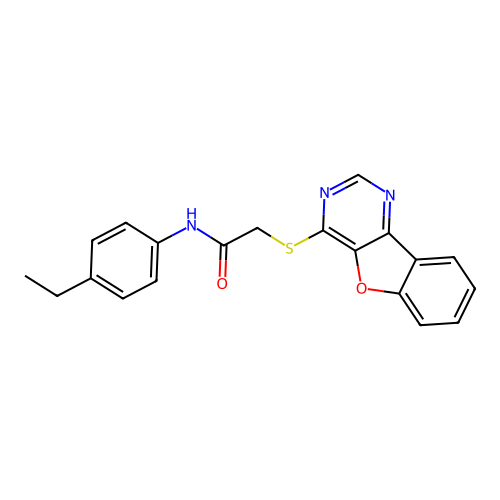 2-(benzofuro[3,2-d]pyrimidin-4-ylthio)-N-(4-ethylphenyl)acetamide structure