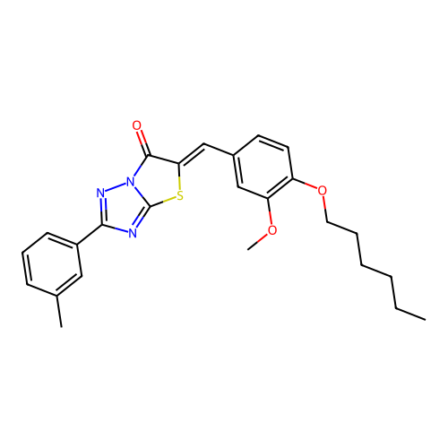 (5Z)-5-[(4-hexoxy-3-methoxyphenyl)methylidene]-2-(3-methylphenyl)-[1,3]thiazolo[3,2-b][1,2,4]triazol-6-one structure
