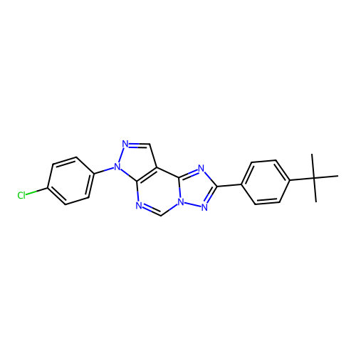 2-(4-tert-butylphenyl)-7-(4-chlorophenyl)-7H-pyrazolo[4,3-e][1,2,4]triazolo[1,5-c]pyrimidine structure