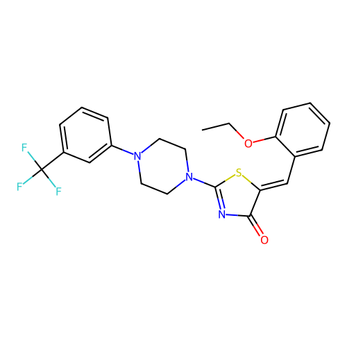 (Z)-5-(2-ethoxybenzylidene)-2-(4-(3-(trifluoromethyl)phenyl)piperazin-1-yl)thiazol-4(5H)-one structure