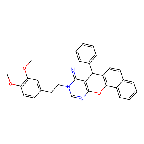 9-[2-(3,4-dimethoxyphenyl)ethyl]-7-phenyl-7,9-dihydro-8H-benzo[7,8]chromeno[2,3-d]pyrimidin-8-imine structure