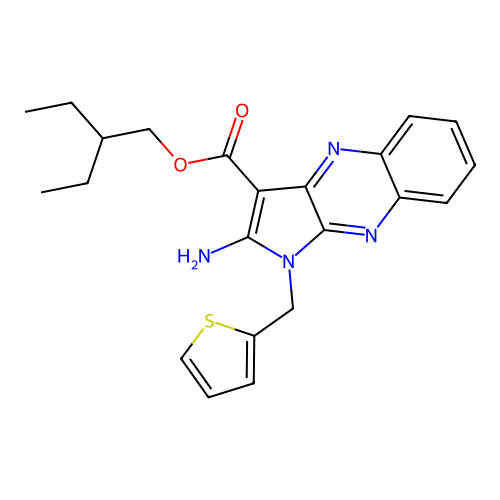 2-ethylbutyl 2-amino-1-(thiophen-2-ylmethyl)-1H-pyrrolo[2,3-b]quinoxaline-3-carboxylate structure