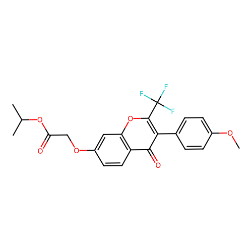 propan-2-yl 2-{[3-(4-methoxyphenyl)-4-oxo-2-(trifluoromethyl)-4H-chromen-7-yl]oxy}acetate structure