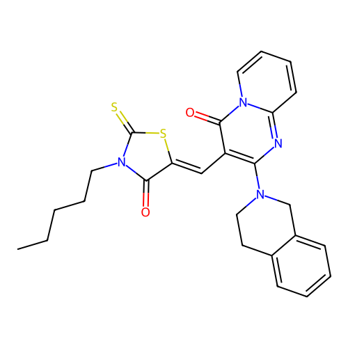 (5Z)-5-[[2-(3,4-dihydro-1H-isoquinolin-2-yl)-4-oxopyrido[1,2-a]pyrimidin-3-yl]methylidene]-3-pentyl-2-sulfanylidene-1,3-thiazolidin-4-one structure