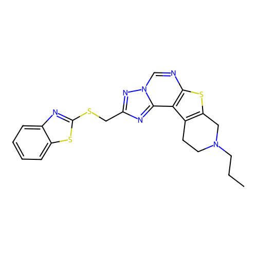 2-((benzo[d]thiazol-2-ylthio)methyl)-9-propyl-8,9,10,11-tetrahydropyrido[4',3':4,5]thieno[3,2-e][1,2,4]triazolo[1,5-c]pyrimidine structure