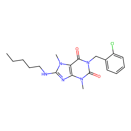 1-(2-chlorobenzyl)-3,7-dimethyl-8-(pentylamino)-3,7-dihydro-1H-purine-2,6-dione structure