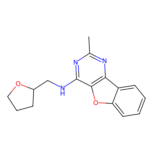 2-methyl-N-(tetrahydrofuran-2-ylmethyl)[1]benzofuro[3,2-d]pyrimidin-4-amine structure